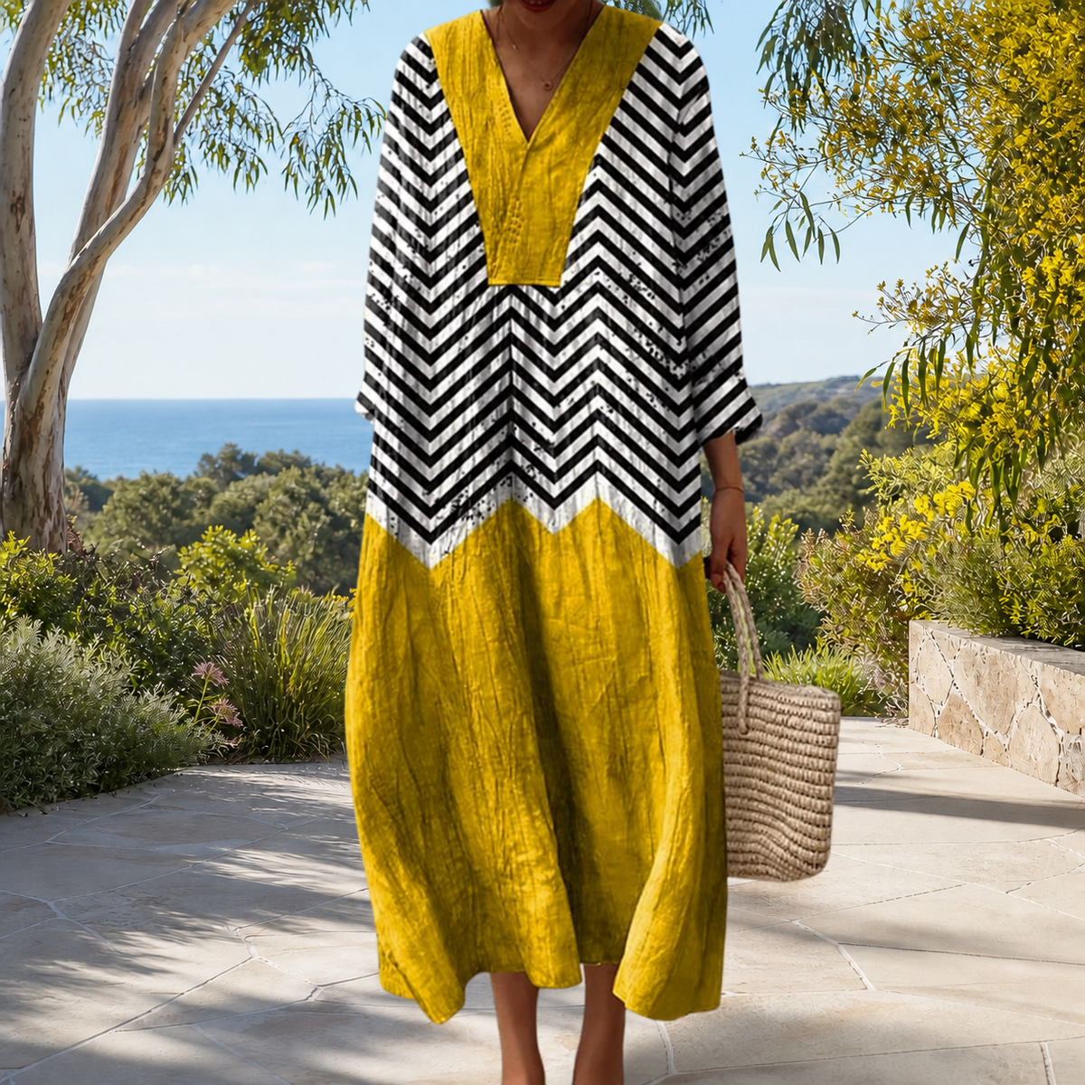 Figurschmeichelndes Frühlingskleid mit Print Damen – Weiss Modehaus