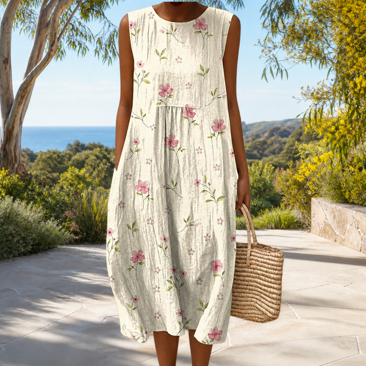Bequemes ärmelloses Frühlingskleid Damen – Weiss Modehaus