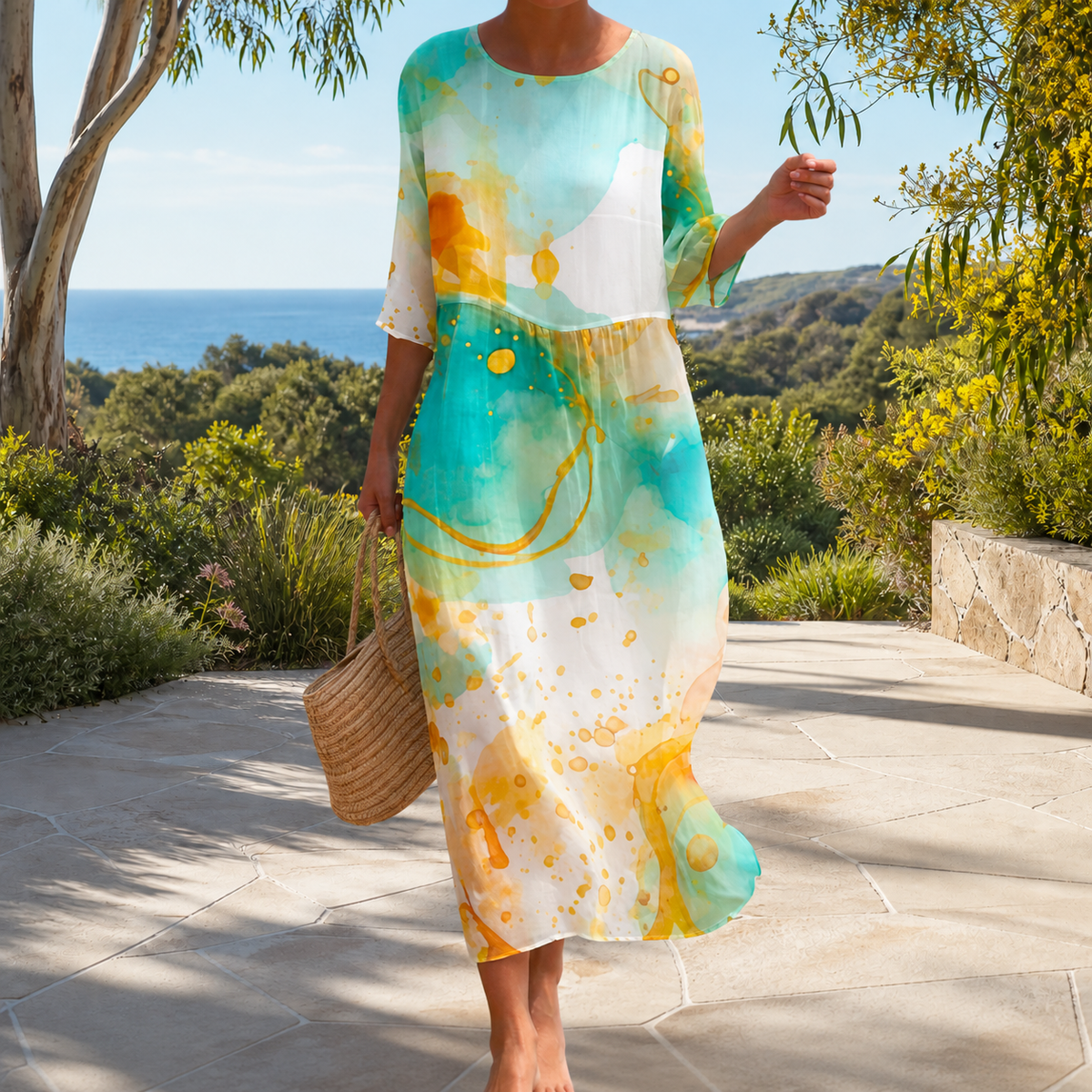 Fließendes langes Kleid schick und bequem Damen – Weiss Modehaus