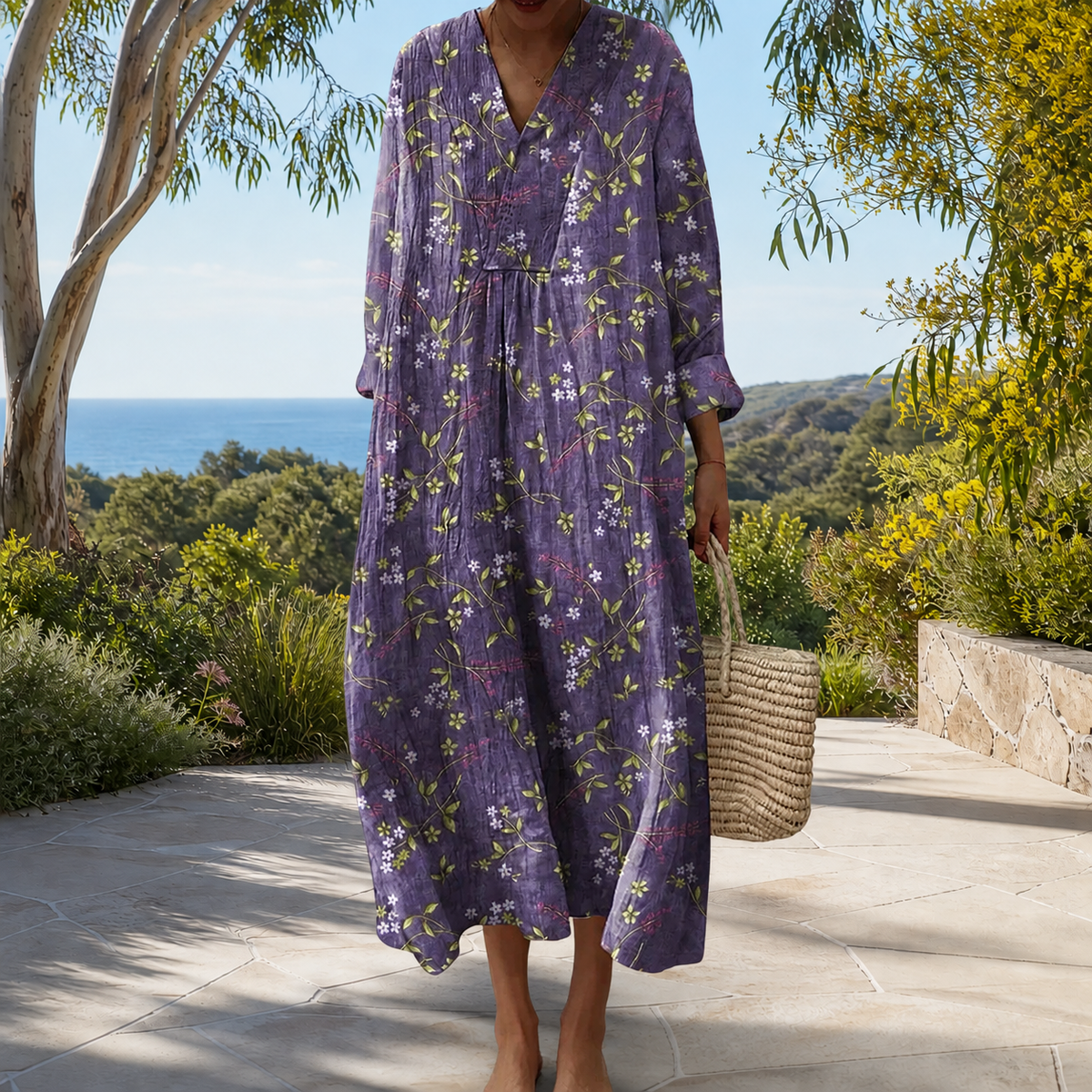 Figurschmeichelndes Frühlingskleid mit Print Damen – Weiss Modehaus