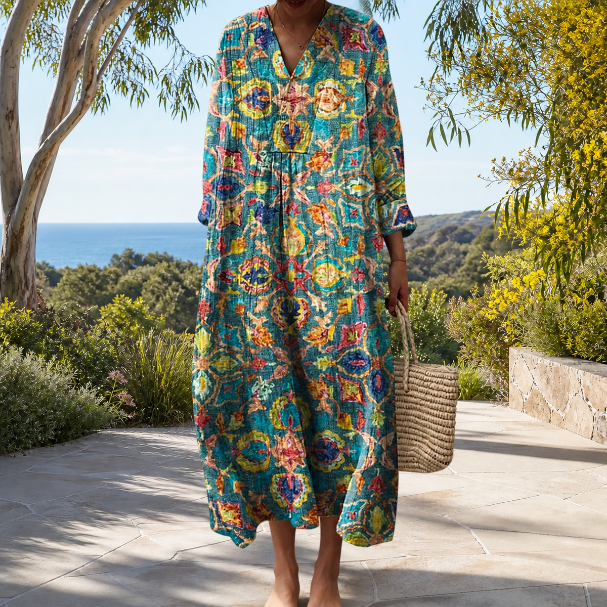 Figurschmeichelndes Frühlingskleid mit Print Damen – Weiss Modehaus