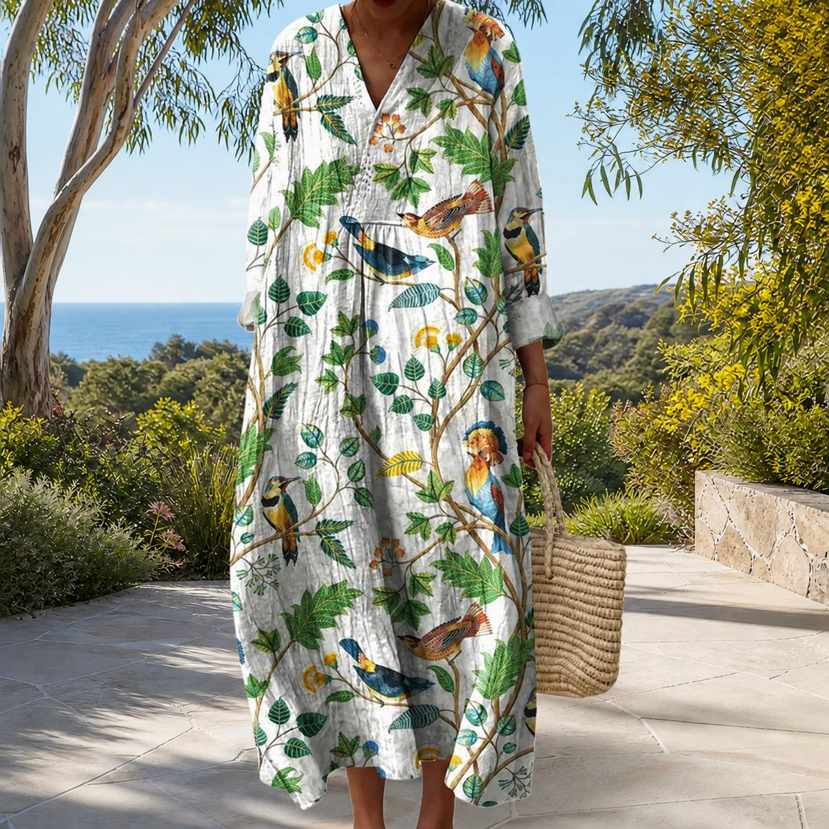 Figurschmeichelndes Frühlingskleid mit Print Damen – Weiss Modehaus