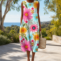 Bequemes ärmelloses Frühlingskleid Damen – Weiss Modehaus