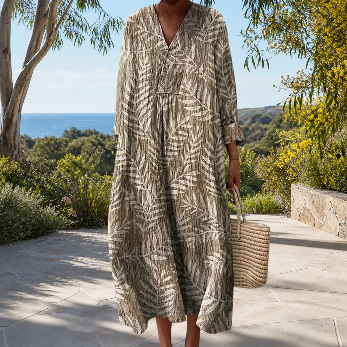 Figurschmeichelndes Frühlingskleid mit Print Damen – Weiss Modehaus
