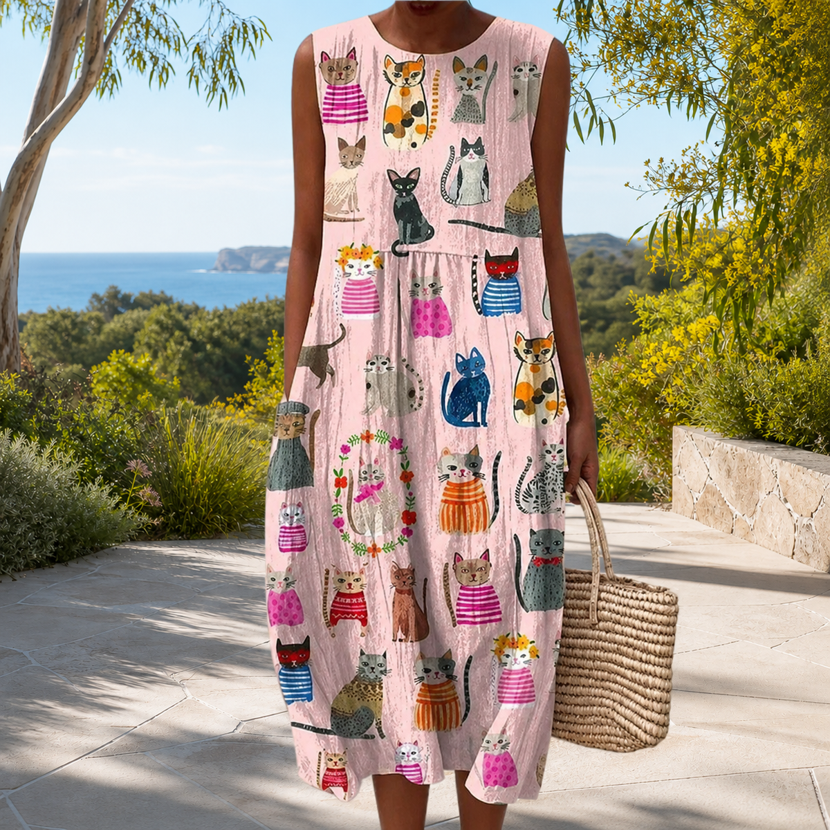 Bequemes ärmelloses Frühlingskleid Damen – Weiss Modehaus