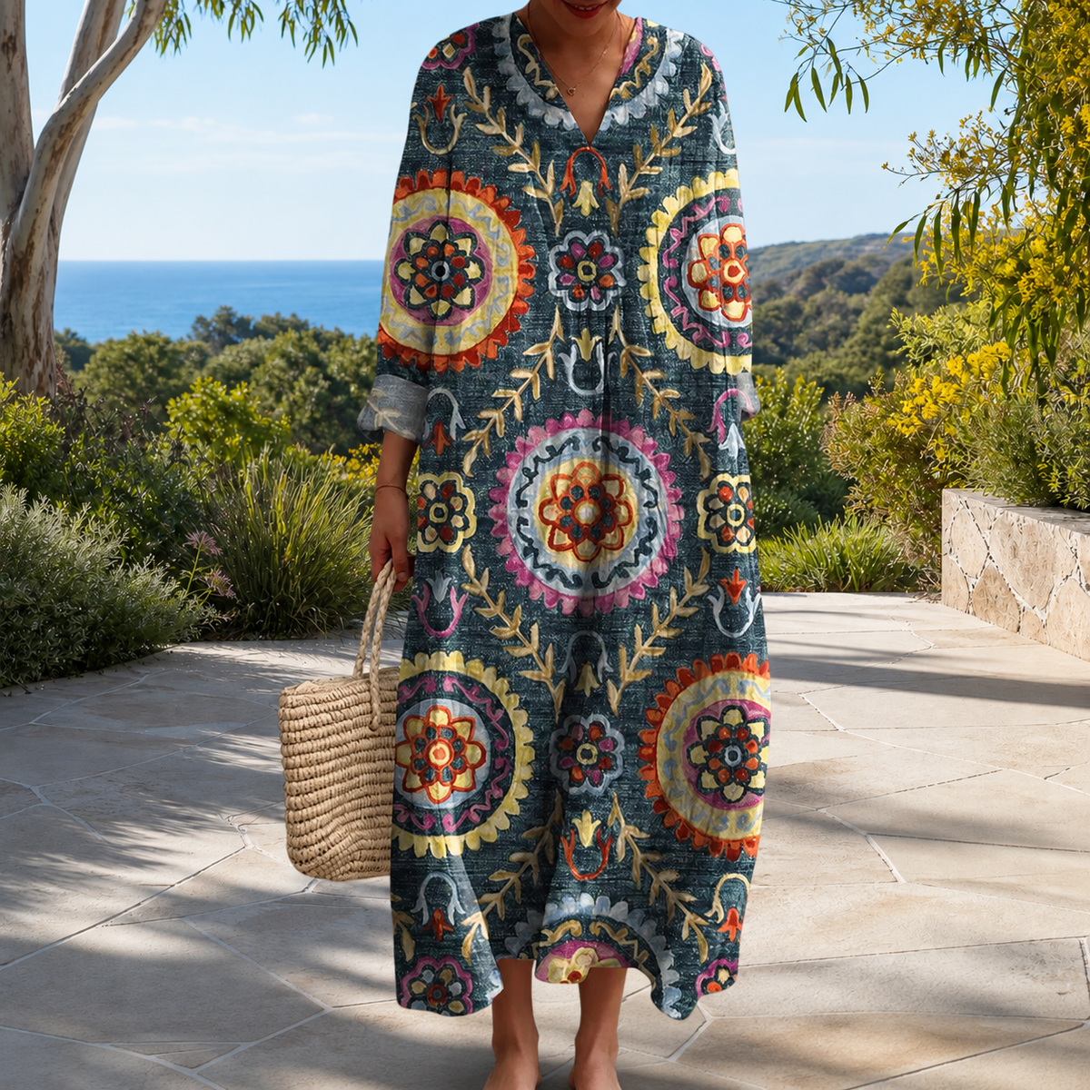 Figurschmeichelndes Frühlingskleid mit Print Damen – Weiss Modehaus