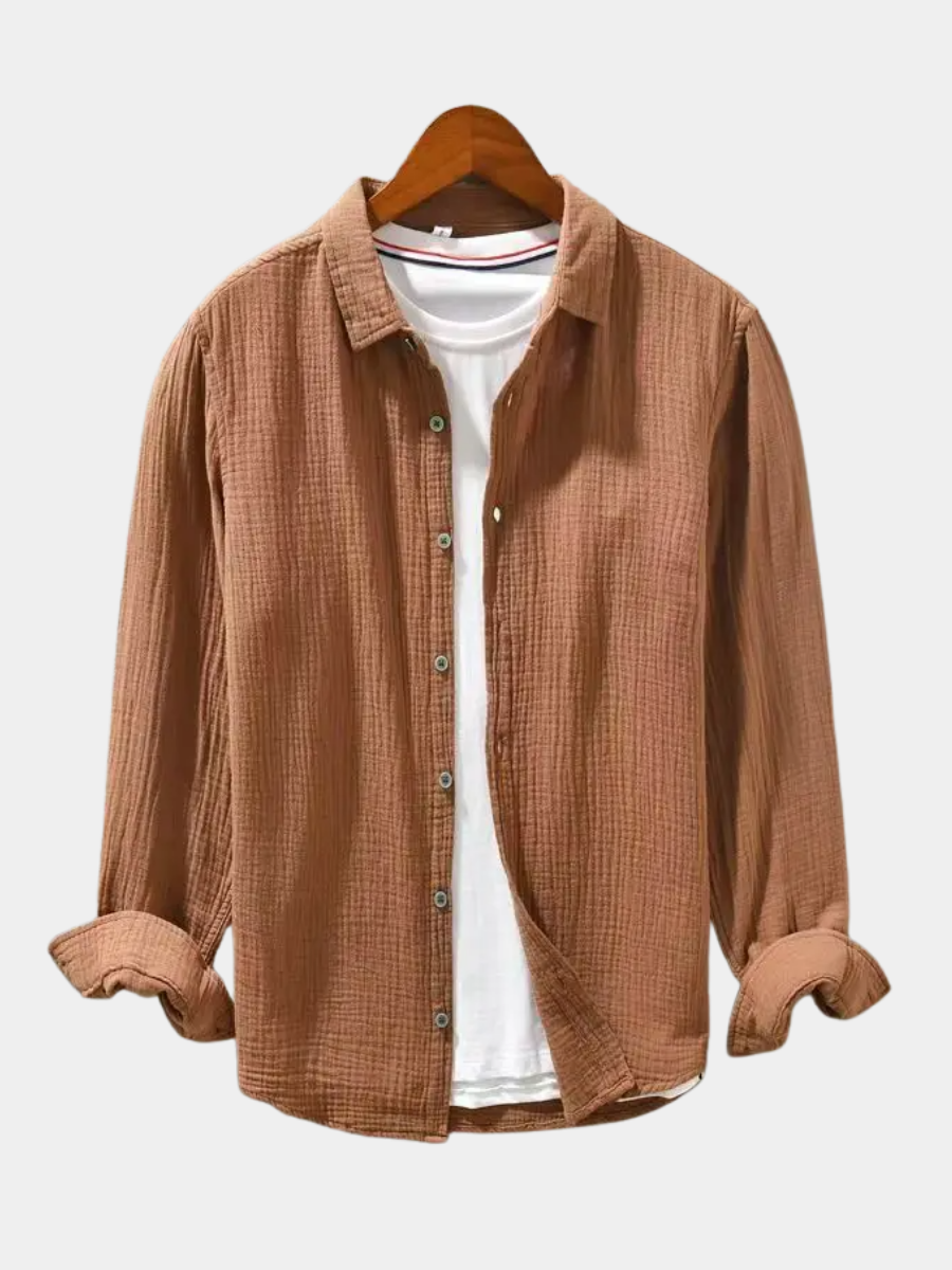 Hemd aus Seiden-Effekt Baumwolle Herren Augusto Braun – Weiss Modehaus