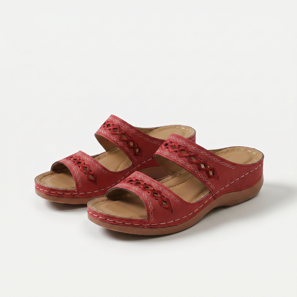 Gepolsterte orthopädische Sandalen Monta Rot – Weiss Modehaus