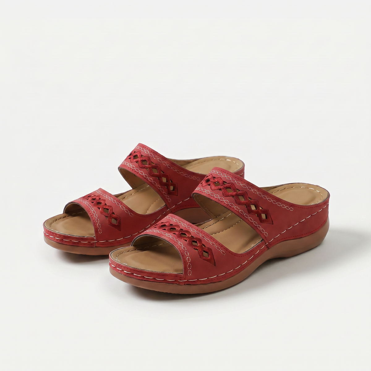 Gepolsterte orthopädische Sandalen Monta Rot – Weiss Modehaus