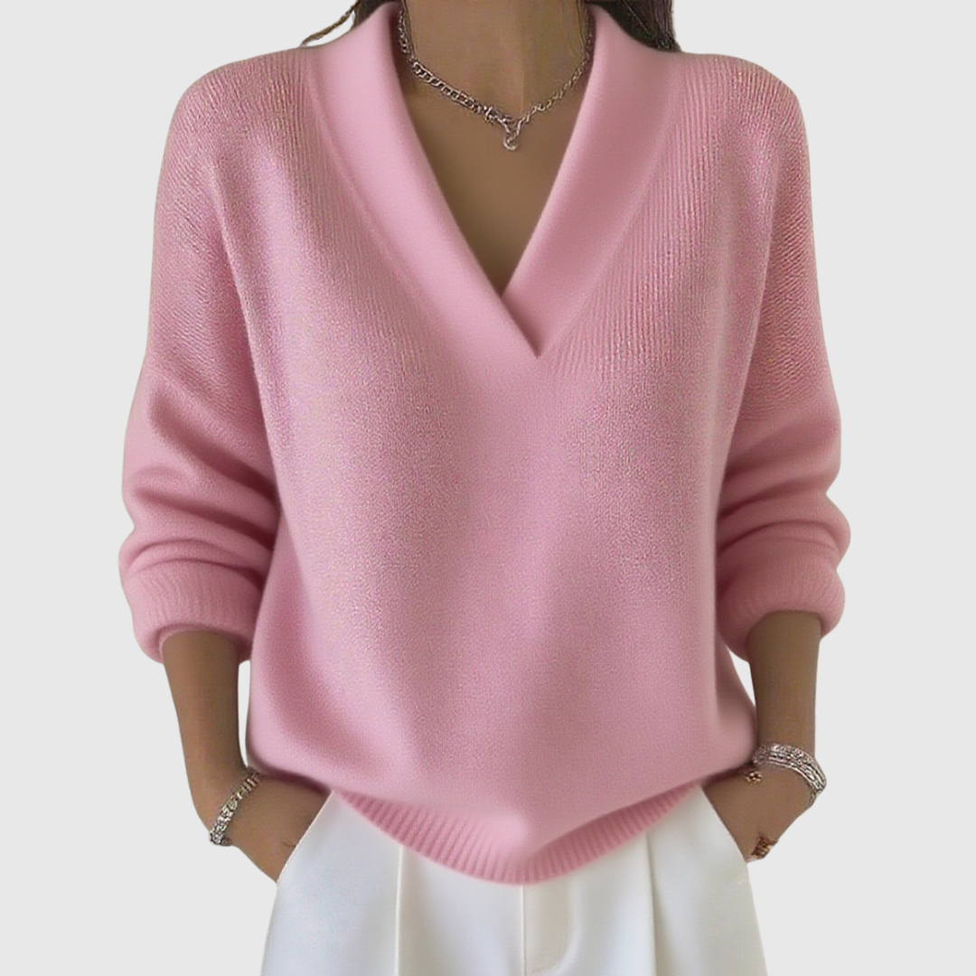 Weicher V-Ausschnitt Pullover in lässiger Passform Faye Rosa – Weiss Modehaus