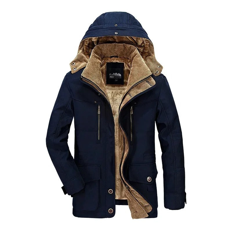 Gepolsterte Jacke mit Kapuze Sauro Dunkelblau – Weiss Modehaus