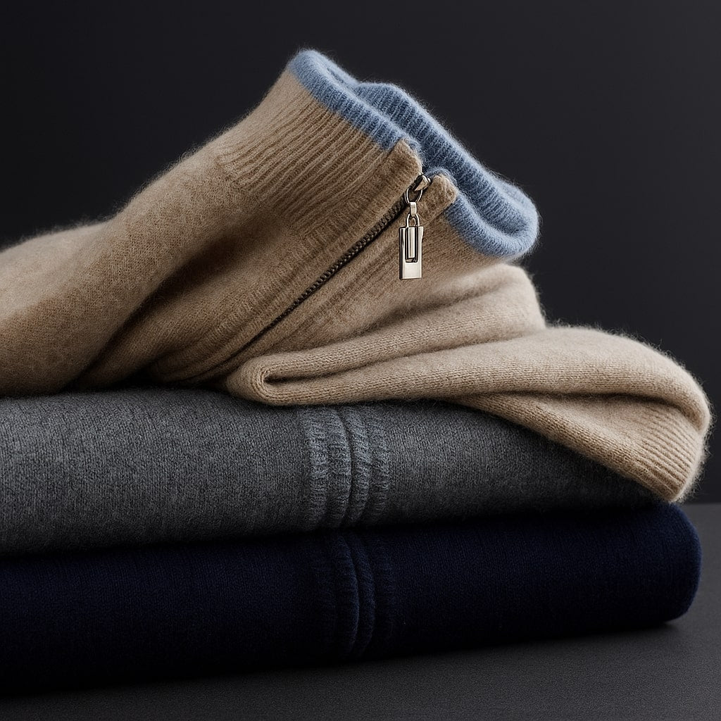 Zip-Pullover mit Kontrastbordüre Herren Celso – Bild 8