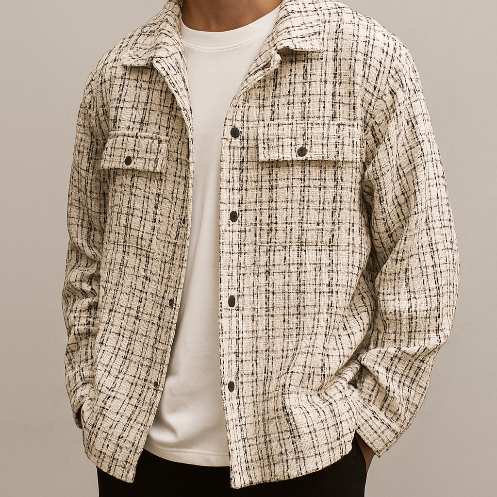 Herren-Sovracamicia aus Tweed Matteo Beige – Weiss Modehaus