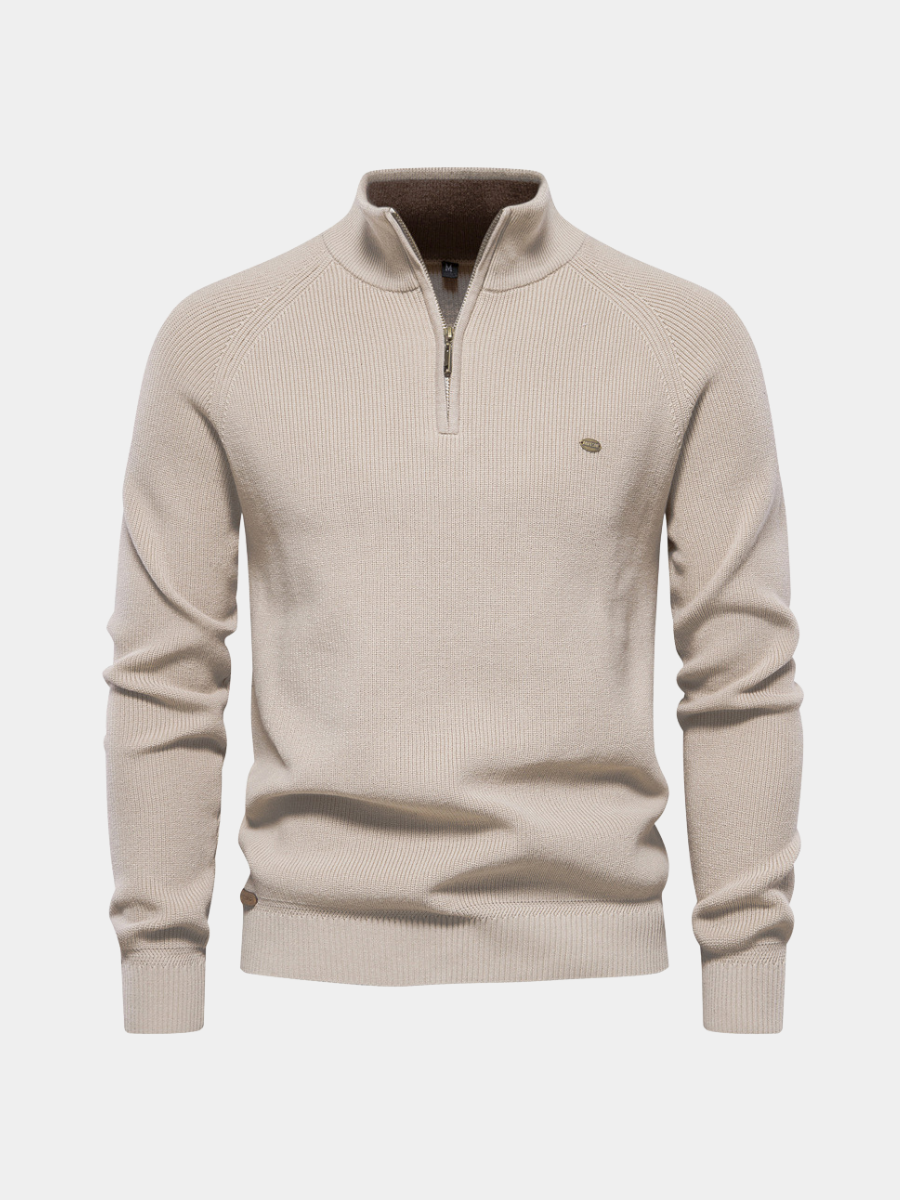 Halbzipper-Pullover aus Rippstrick Pierre Schwarz – Weiss Modehaus