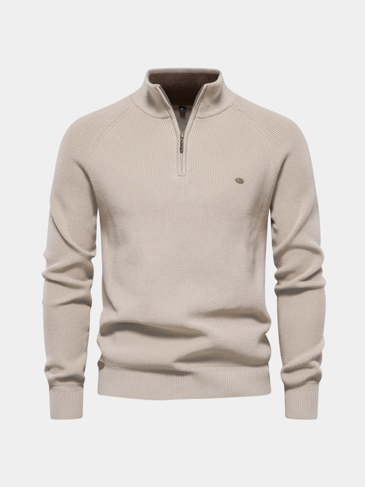 Halbzipper-Pullover aus Rippstrick Pierre Schwarz – Weiss Modehaus