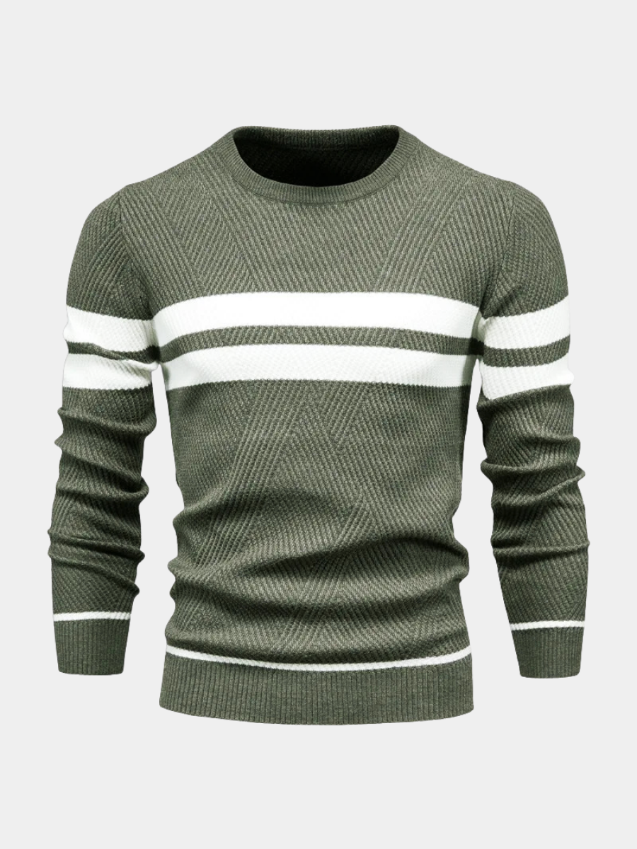 Herrenpullover mit Streifen Ivano Grün – Weiss Modehaus