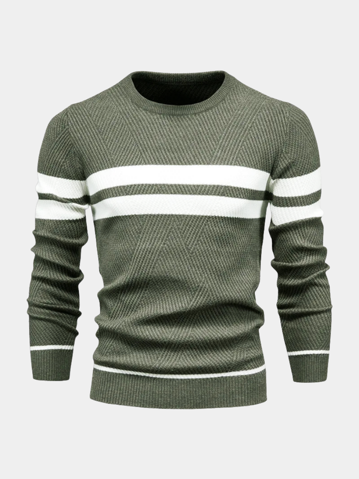 Herrenpullover mit Streifen Ivano Grün – Weiss Modehaus