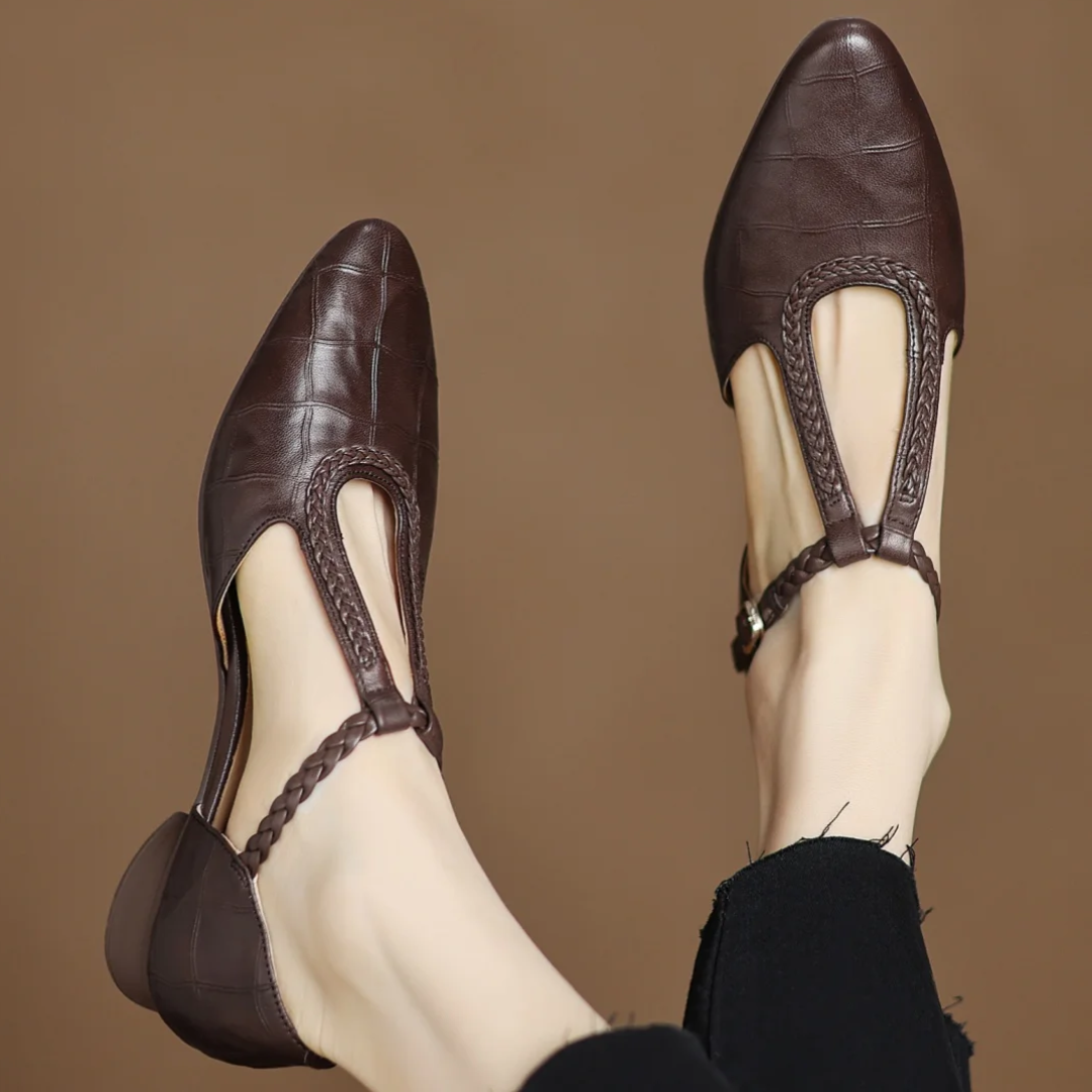 Mary Janes aus Leder Damen Marieke Braun – Weiss Modehaus