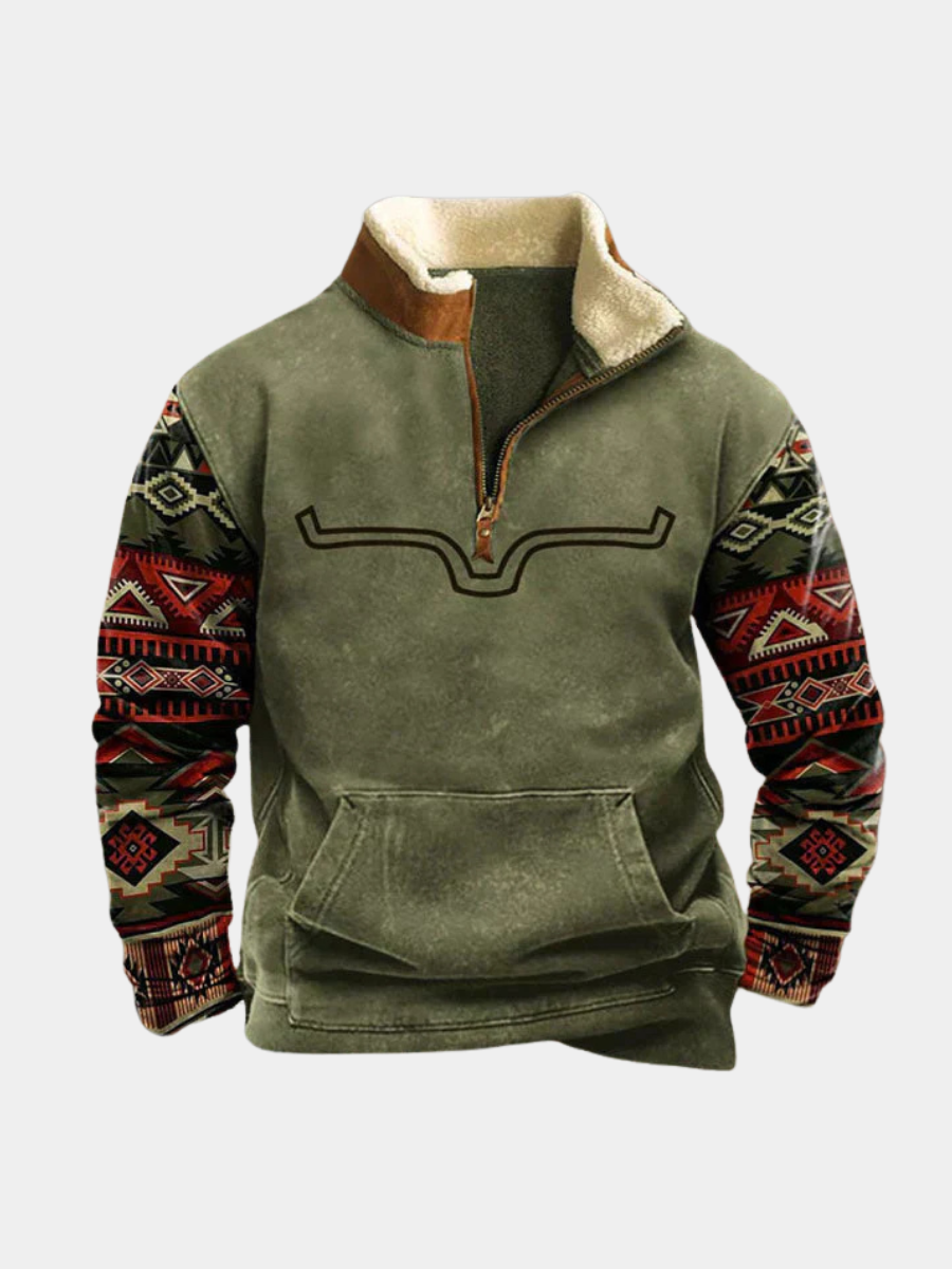 Herrenpullover mit Reißverschluss Vielseitig Doriano Grün – Weiss Modehaus