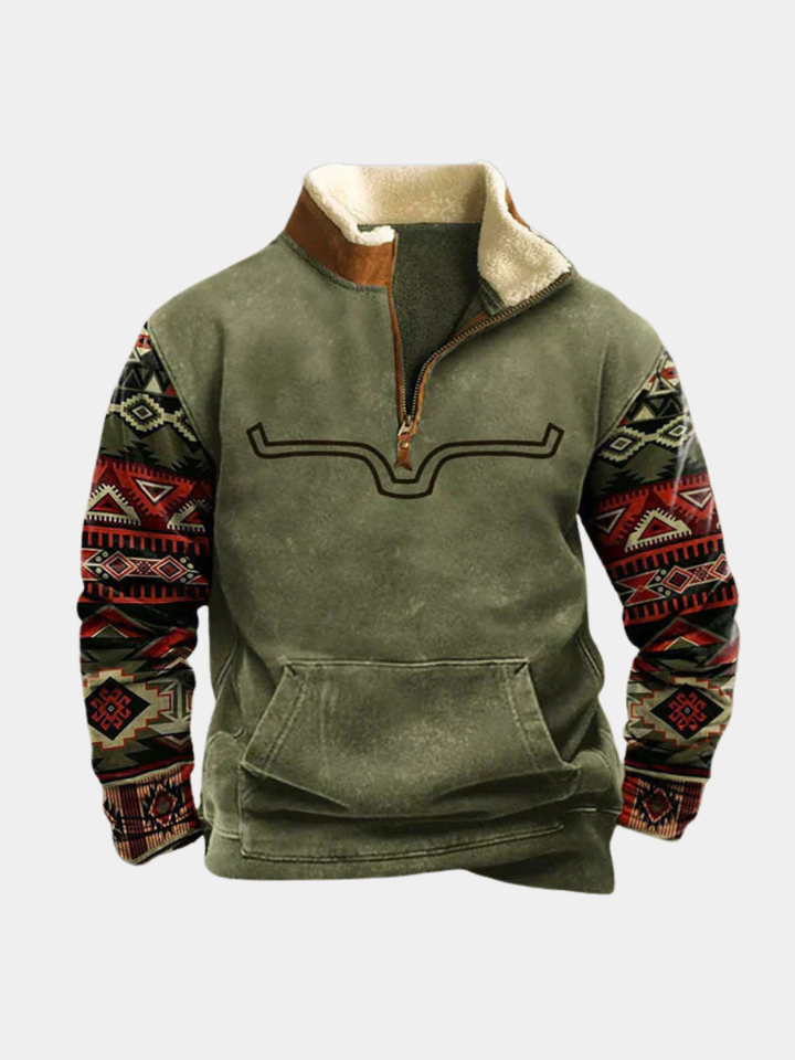 Herrenpullover mit Reißverschluss Vielseitig Doriano Grün – Weiss Modehaus