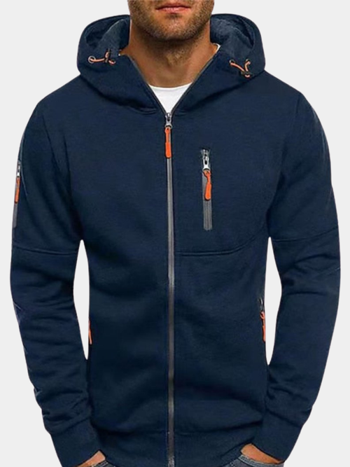 Luxus Herrenjacke mit Kapuze Agostino Marineblau – Weiss Modehaus
