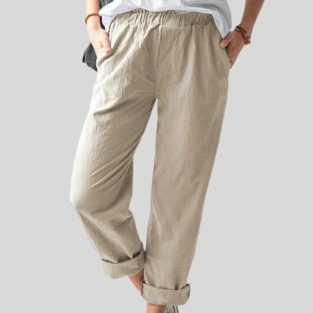 Hose mit weicher Struktur Neria Khaki – Weiss Modehaus