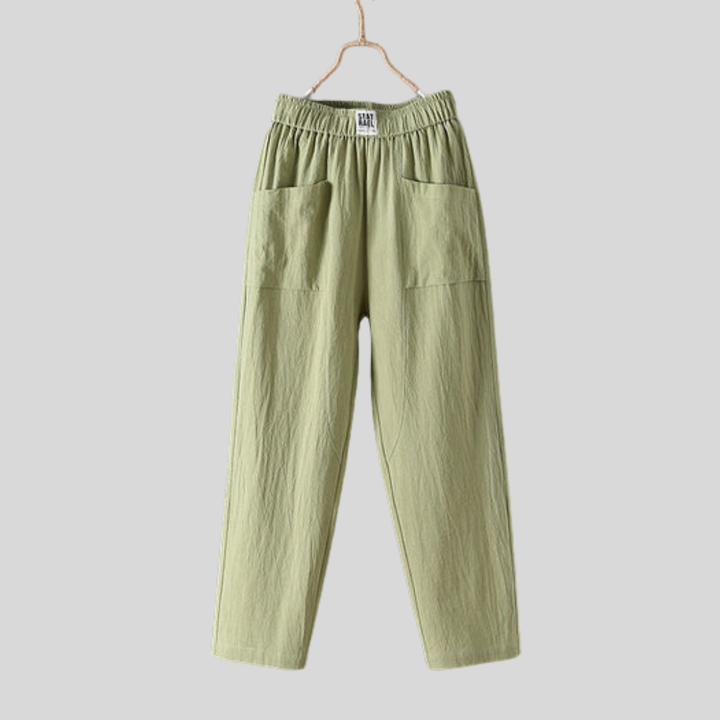 Entspannte Hosen mit Taschen Damen Alyra Grün – Weiss Modehaus
