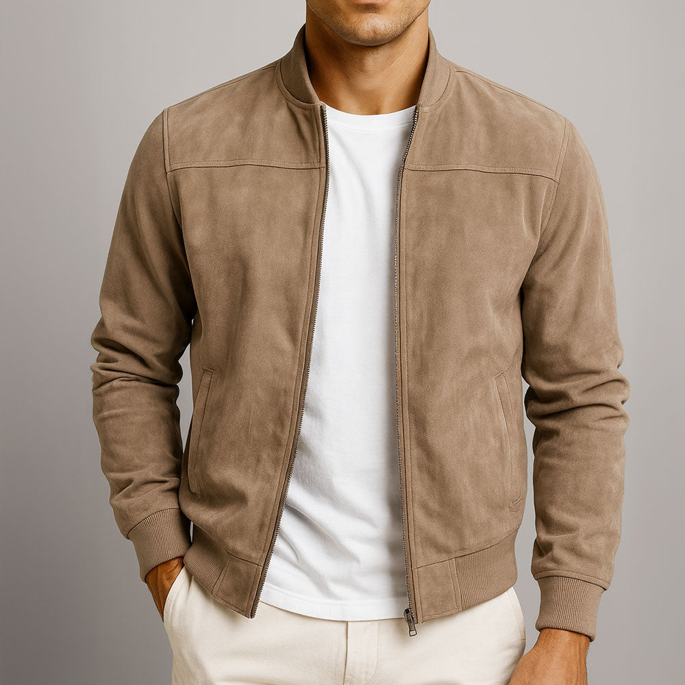 Handgefertigte Wildlederjacke Herren Valerio Braun – Weiss Modehaus