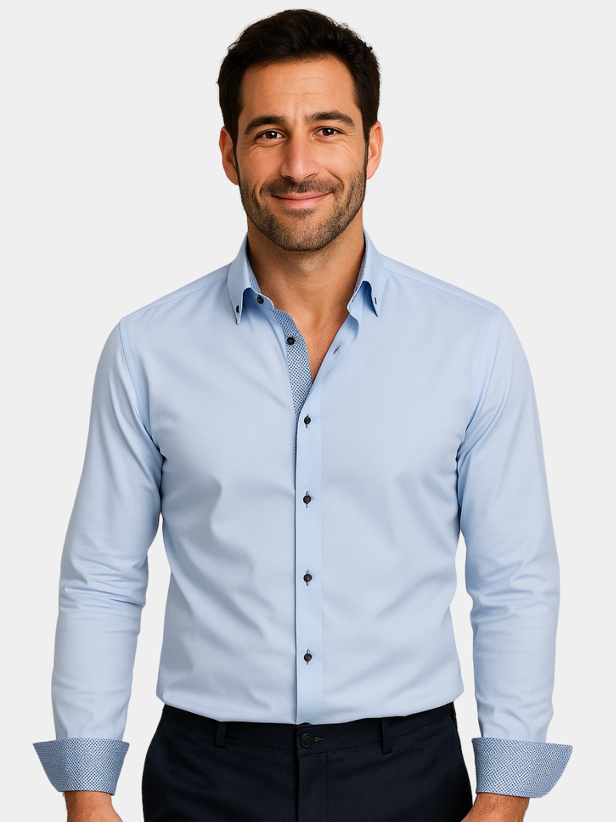 Leichte Hemd mit Kontrasten Herren Amedeo Himmelblau – Weiss Modehaus