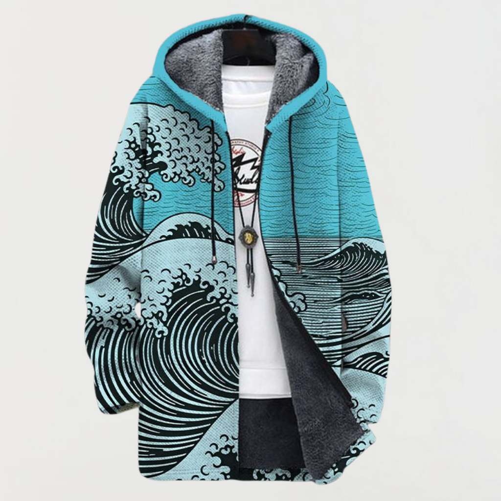 Mantel mit Wellenmuster Keira Hellblau – Weiss Modehaus