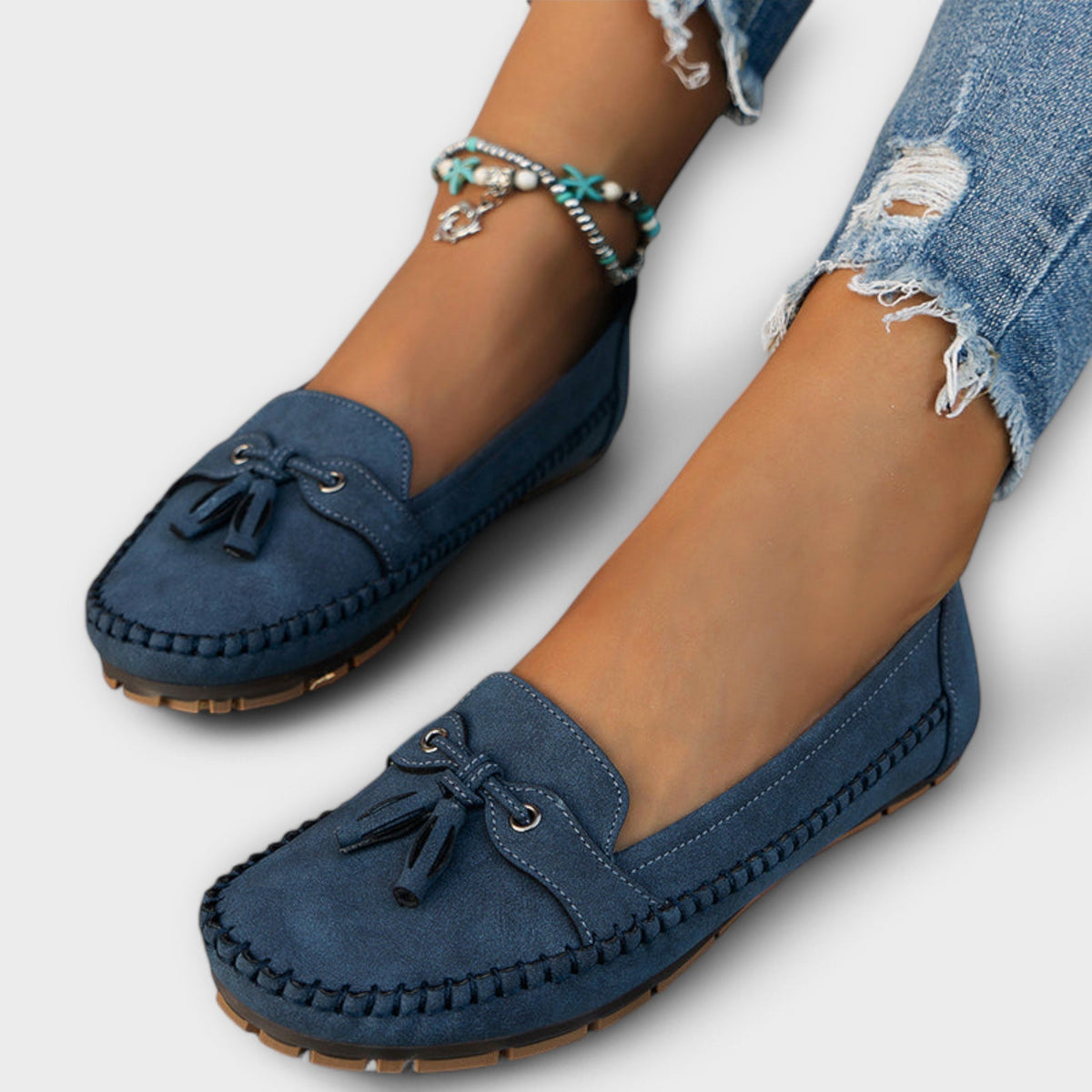 Lise Mokassin Blau – Weiss Modehaus
