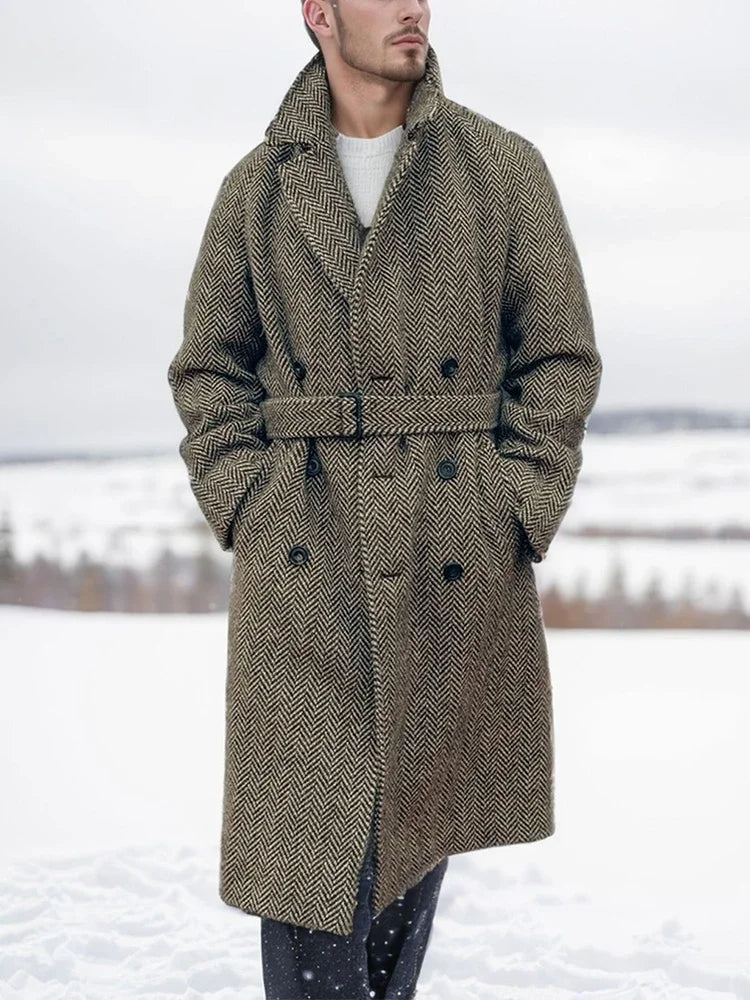 Langer Mantel Fischgrätmuster Mauro Dunkelgrau – Weiss Modehaus