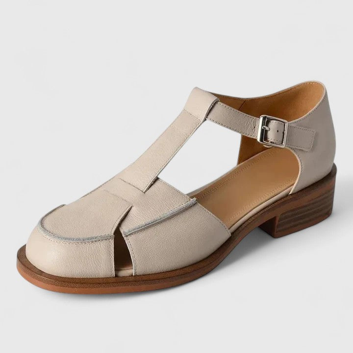 Elegante Mary Jane Sandalen Damen Thalina Beige – Weiss Modehaus
