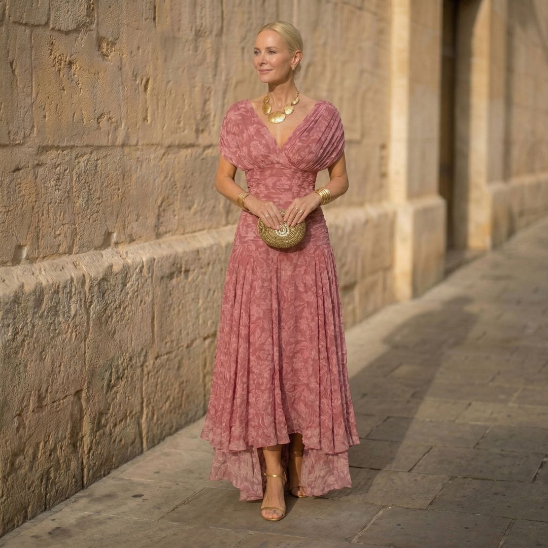 Elegantes Fließendes Kleid Damen Amelia Rosa – Weiss Modehaus