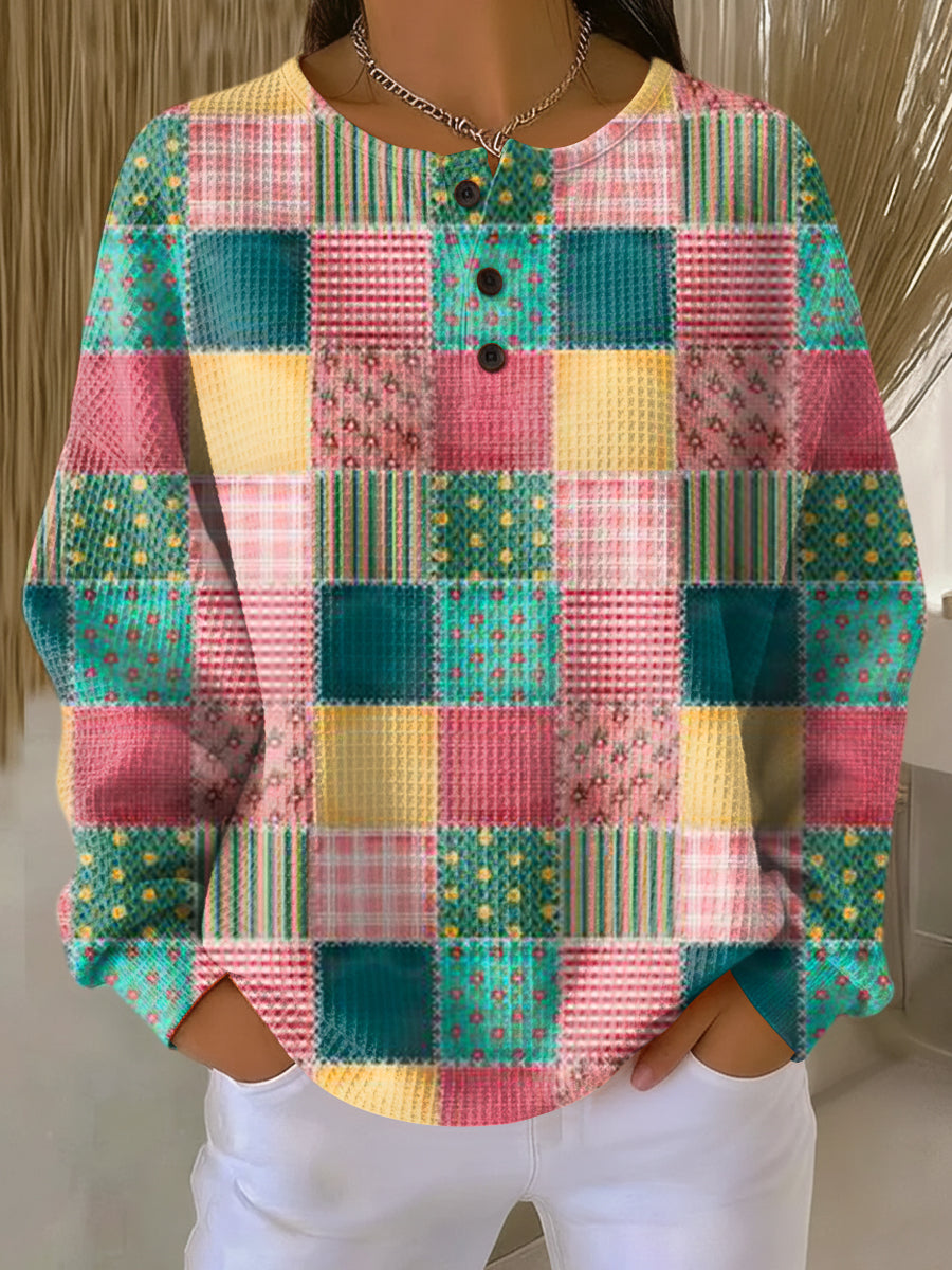 Strick-Patchwork in Rosa und Türkis Damen Lorena Rosa – Weiss Modehaus