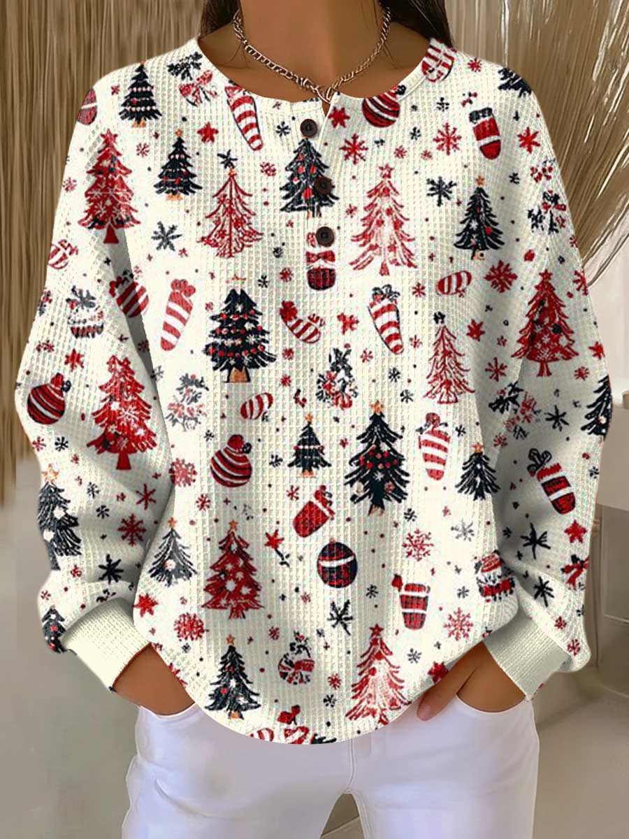Weißer Weihnachts-Jersey mit Tannenbäumen und Kugeln Damen Blanca Weiß – Weiss Modehaus