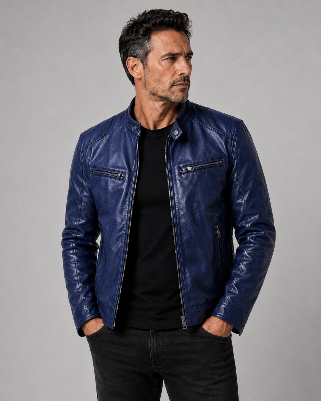 Herren Lederjacke Enganliegend Alfredo Schwarz – Weiss Modehaus
