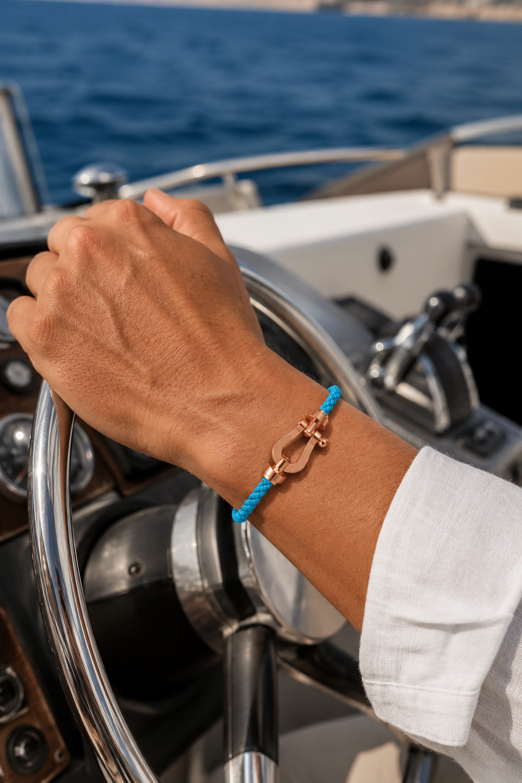 Wilhelm™ | Segeltau-Armband Hellblau/Roségold
