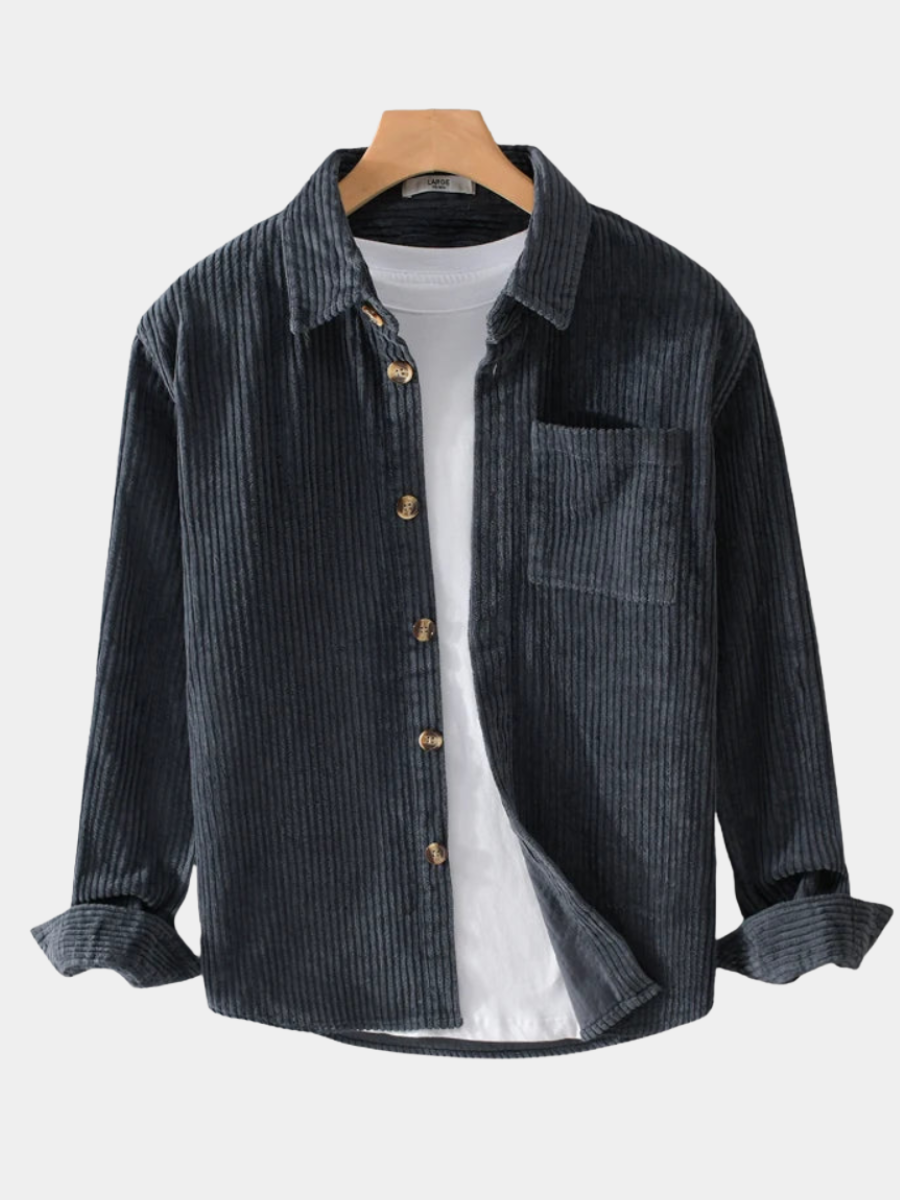 Herrenhemd aus Baumwollcord Aldo Marineblau – Weiss Modehaus