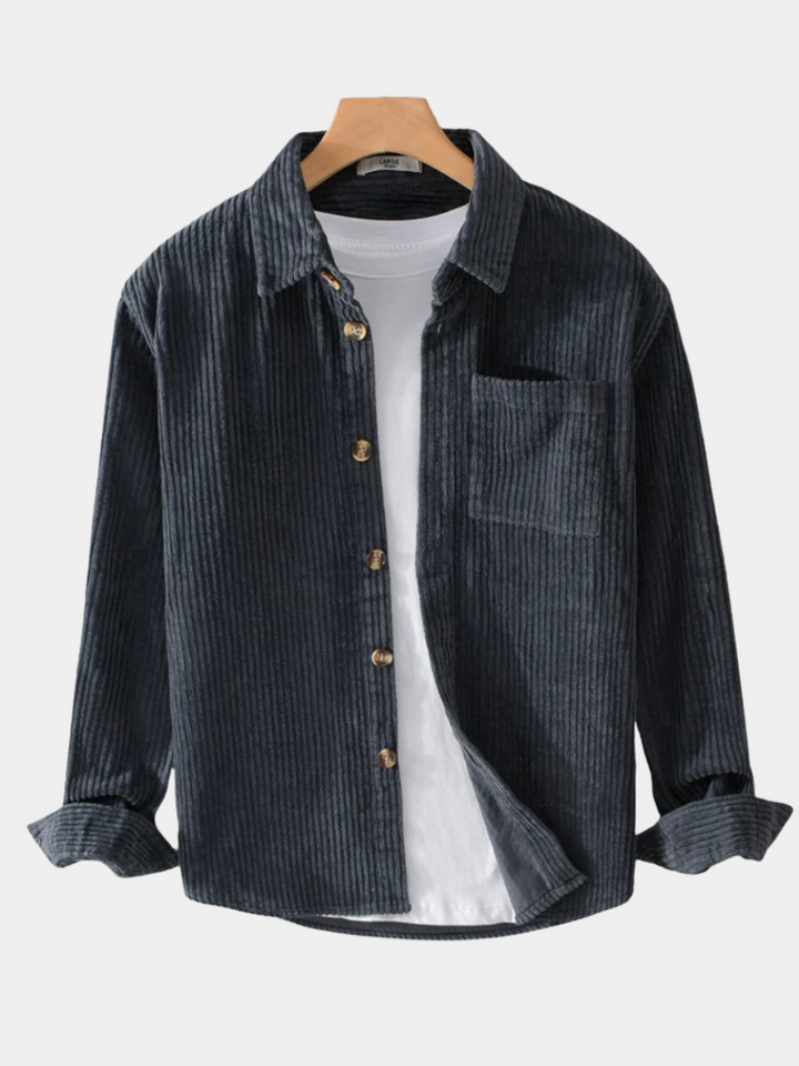 Herrenhemd aus Baumwollcord Aldo Marineblau – Weiss Modehaus