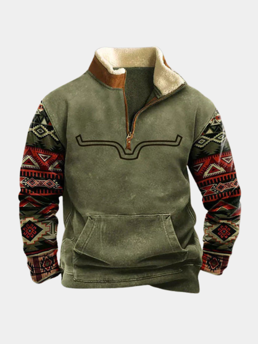 Robuster Pullover mit halbem Reißverschluss Herren Aurelio Grün – Weiss Modehaus