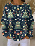 Dunkelblauer Weihnachts-Jersey mit Tannenbäumen Damen Estrella Dunkelblau – Weiss Modehaus