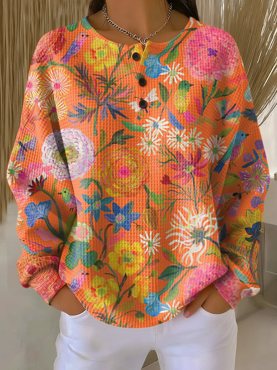 Orangefarbener Pullover mit Blumen Damen Julia Orange – Weiss Modehaus