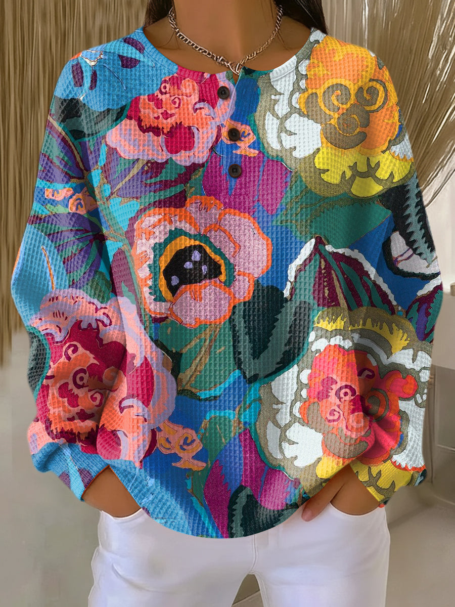 Pullover mit großen Blumen Damen Macarena Mehrfarbig – Weiss Modehaus