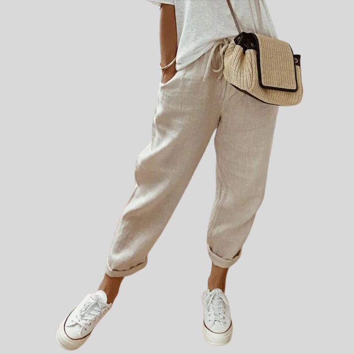 Elegante Bequeme Hose Beige – Weiss Modehaus