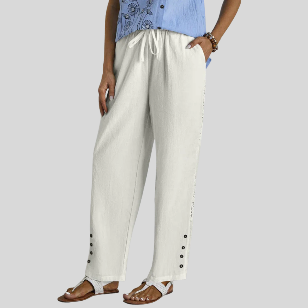Lockere Knopf-Hosen Shania Weiß – Weiss Modehaus