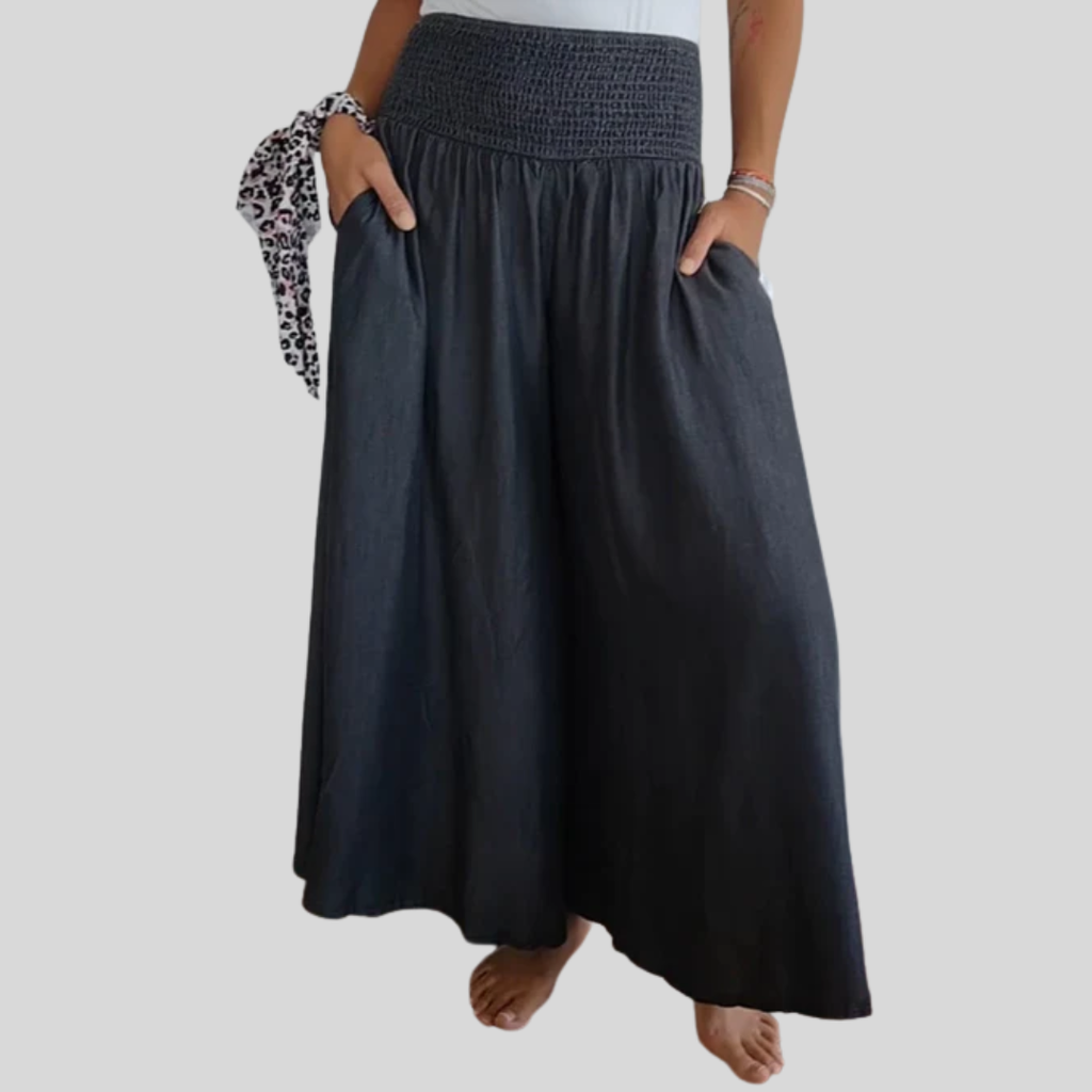 Hose mit Elastischem Bund MIRA Grau – Weiss Modehaus