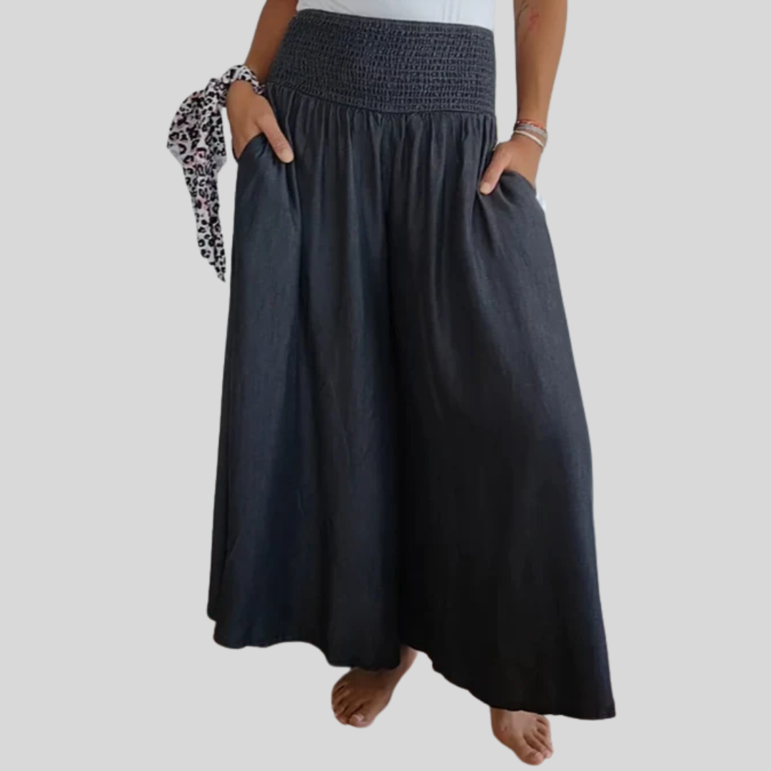 Hose mit Elastischem Bund MIRA Grau – Weiss Modehaus