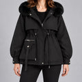 Kurze Parka mit Kapuze aus Kunstfell Damen Michela Schwarz – Weiss Modehaus