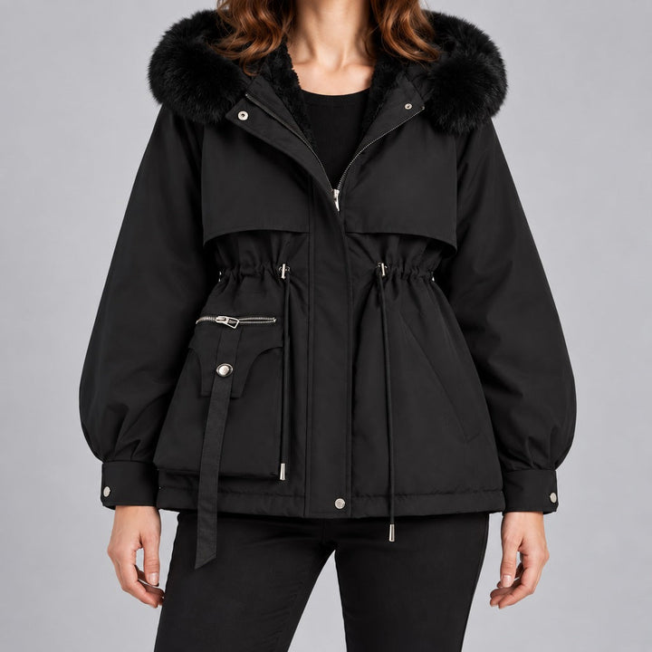 Kurze Parka mit Kapuze aus Kunstfell Damen Michela Schwarz – Weiss Modehaus